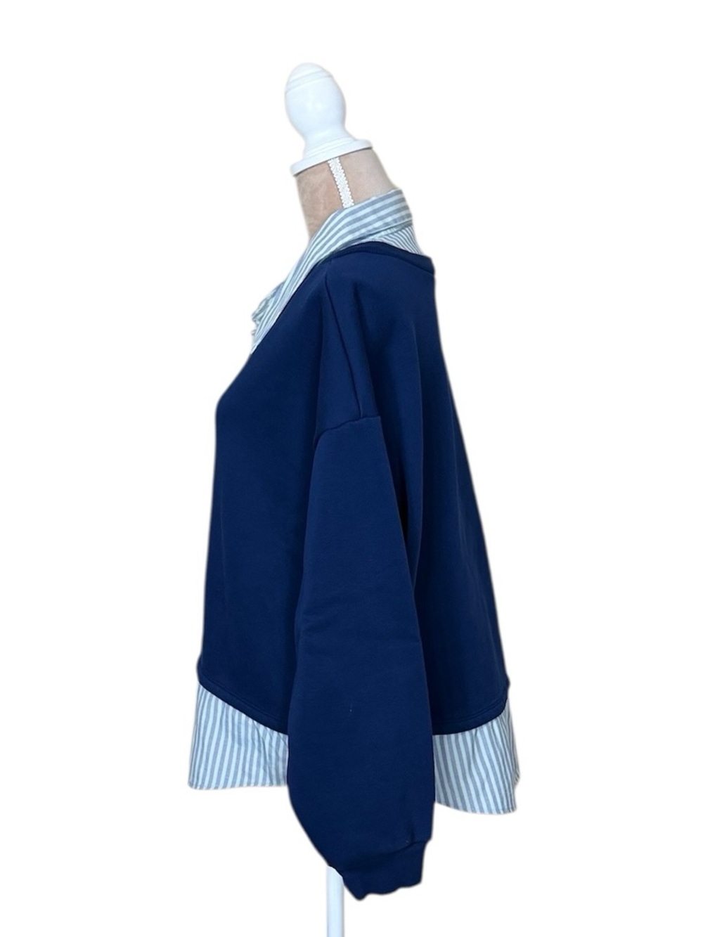 Maeve for Anthropologie Navy Layered Oversized Twofer Pullover Sweatshirt - Picture 8 of 14
